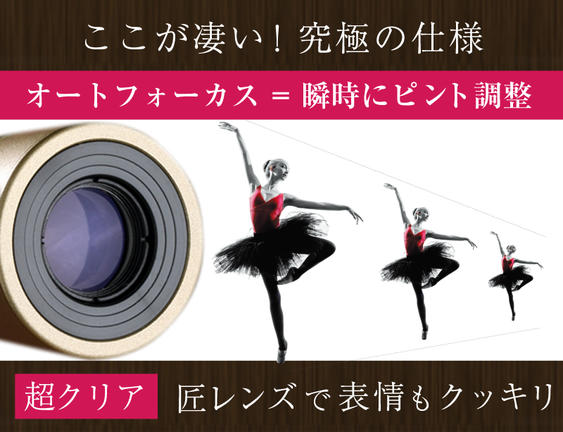 ここがすごい！カブキグラスの仕様 オートフォーカス=瞬時にピント調整 超クリアなレンズで表情もクッキリ